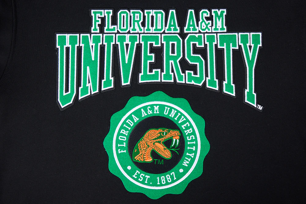 COLLEGE FLORIDA A&M UNIVERSITY CREST EMBLEM MEN'S RIB FLC PO HOODIE (BLACK) - Image 5