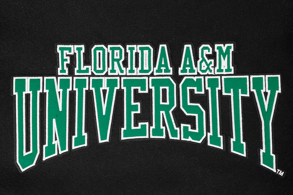 COLLEGE FLORIDA A&M UNIVERSITY CREST EMBLEM MEN'S RIB WOOL VARSITY JACKE (BLACK) - Image 9
