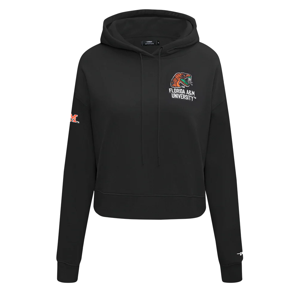 FLORIDA A&M UNIVERSITY CLASSIC FLEECE CROPPED PULLOVER HOODIE (BLACK)