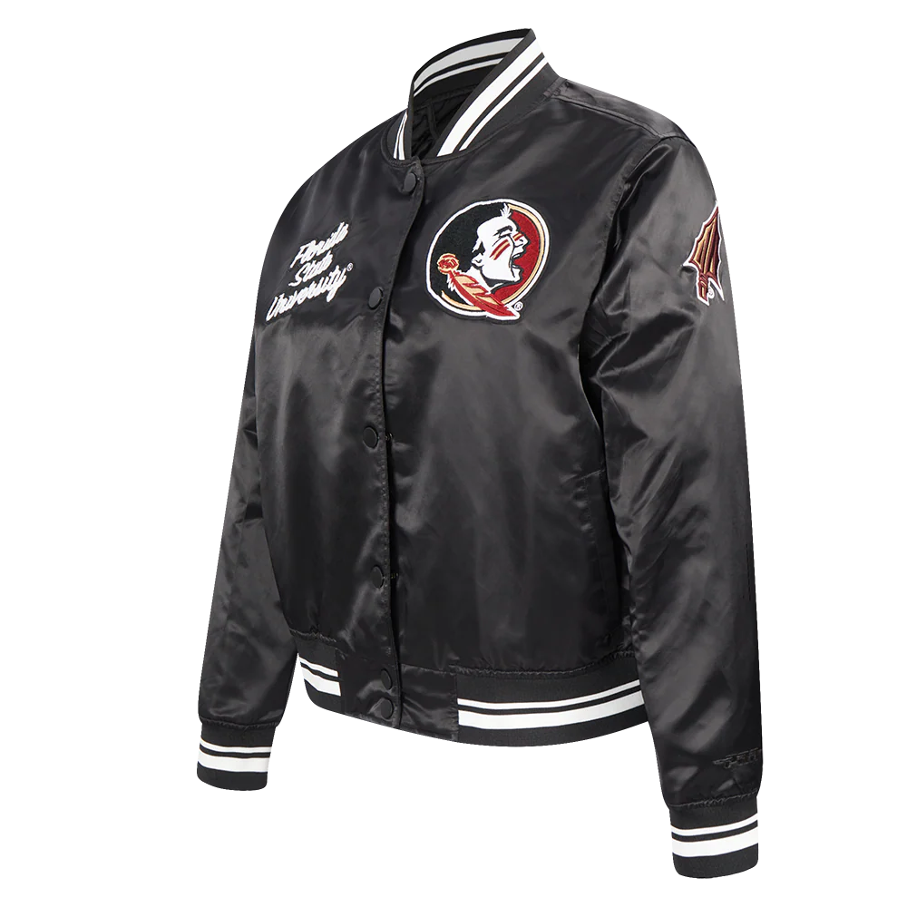 COLLEGE FLORIDA STATE UNIVERSITY CLASSIC WOMEN'S RIB SATIN JACKET (BLACK) - Image 2