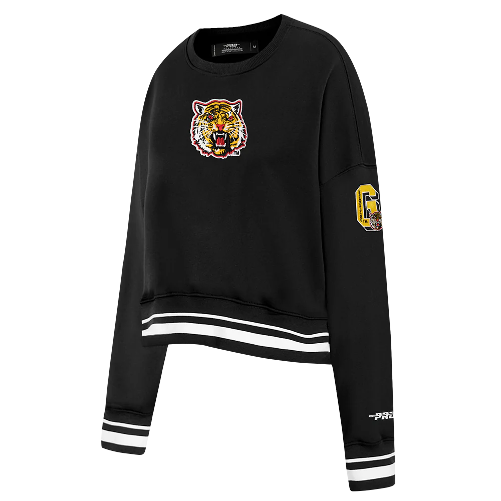 GRAMBLING STATE UNIVERSITY CLASSIC WOMEN'S RIB FLEECE CREWNECK (BLACK) - Image 2
