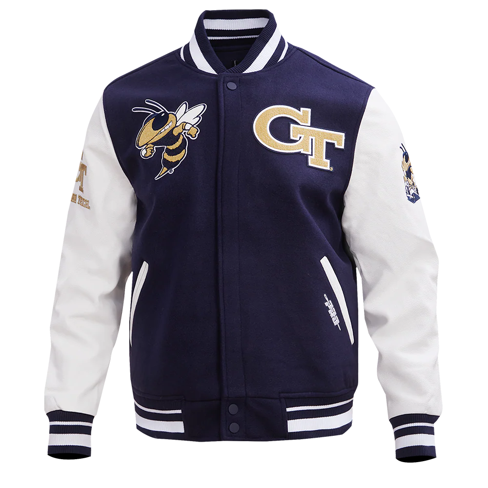 GEORGIA TECH UNIVERSITY CLASSIC RIB WOOL VARSITY JACKET (MIDNIGHT NAVY/WHITE)