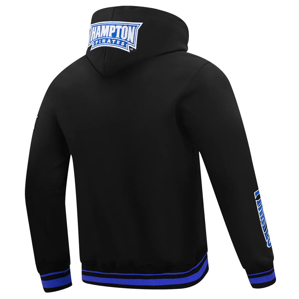HAMPTON UNIVERSITY CLASSIC MEN'S STACKED LOGO FLC PO HOODIE (BLACK/ROYAL BLUE/BLACK) - Image 4