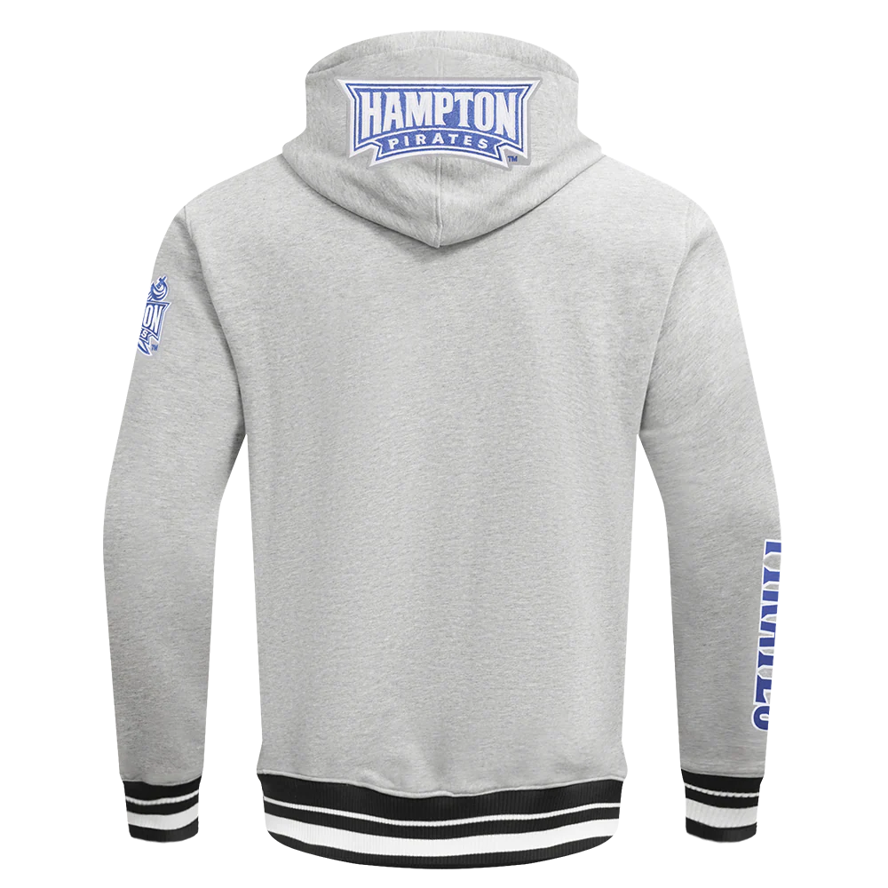 HAMPTON UNIVERSITY CLASSIC MEN'S STACKED LOGO FLEECE PULLOVER HOODIE (HEATHER GRAY/BLACK) - Image 3