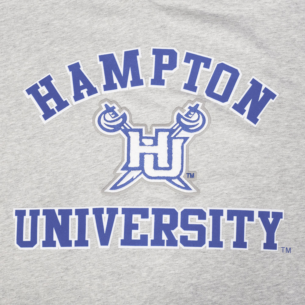 HAMPTON UNIVERSITY CLASSIC MEN'S STACKED LOGO FLEECE PULLOVER HOODIE (HEATHER GRAY/BLACK) - Image 5