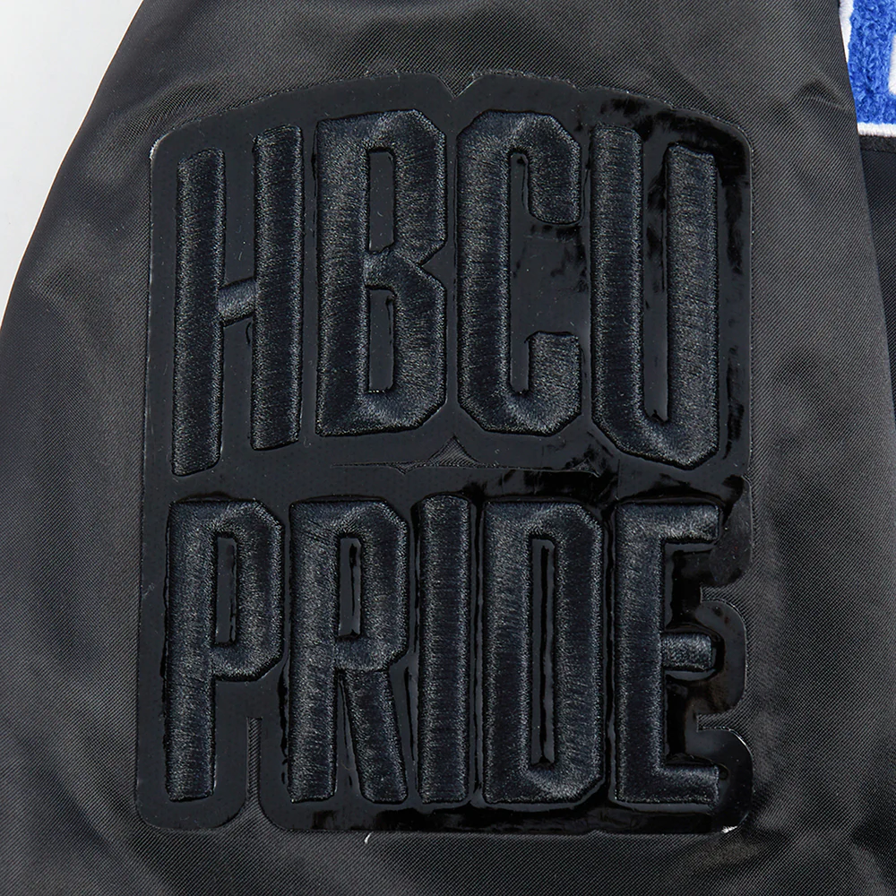 HAMPTON UNIVERSITY CLASSIC MEN'S RIB SATIN JACKET (BLACK/ROYAL BLUE/BLACK) - Image 5