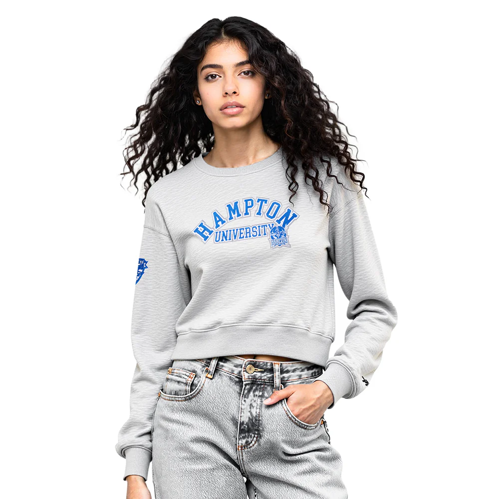 COLLEGE HAMPTON UNIVERSITY CLASSIC WOMEN'S FLC CREWNECK (HEATHER GREY)