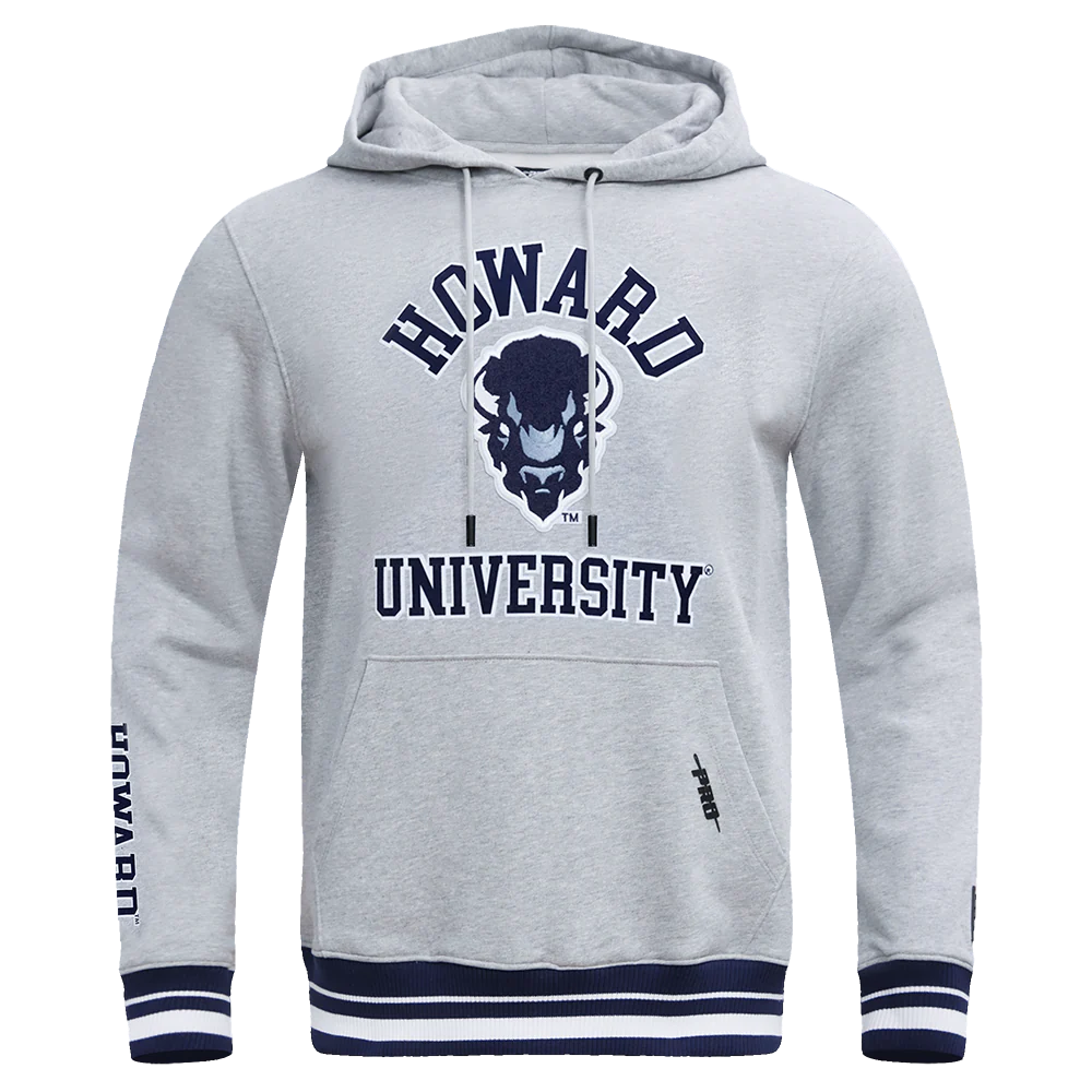 HOWARD UNIVERSITY CLASSIC MEN'S STACKED LOGO PO HOODIE (HEATHER GREY/MIDNIGHT NAVY)