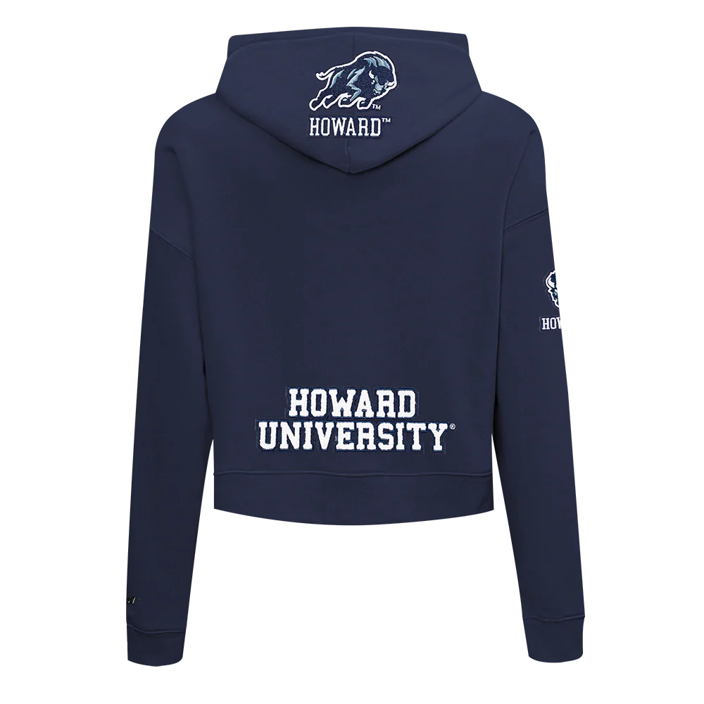 HOWARD UNIVERSITY CLASSIC WOMEN'S FLEECE CROPPED PULLOVER HOODIE (MIDNIGHT NAVY) - Image 3