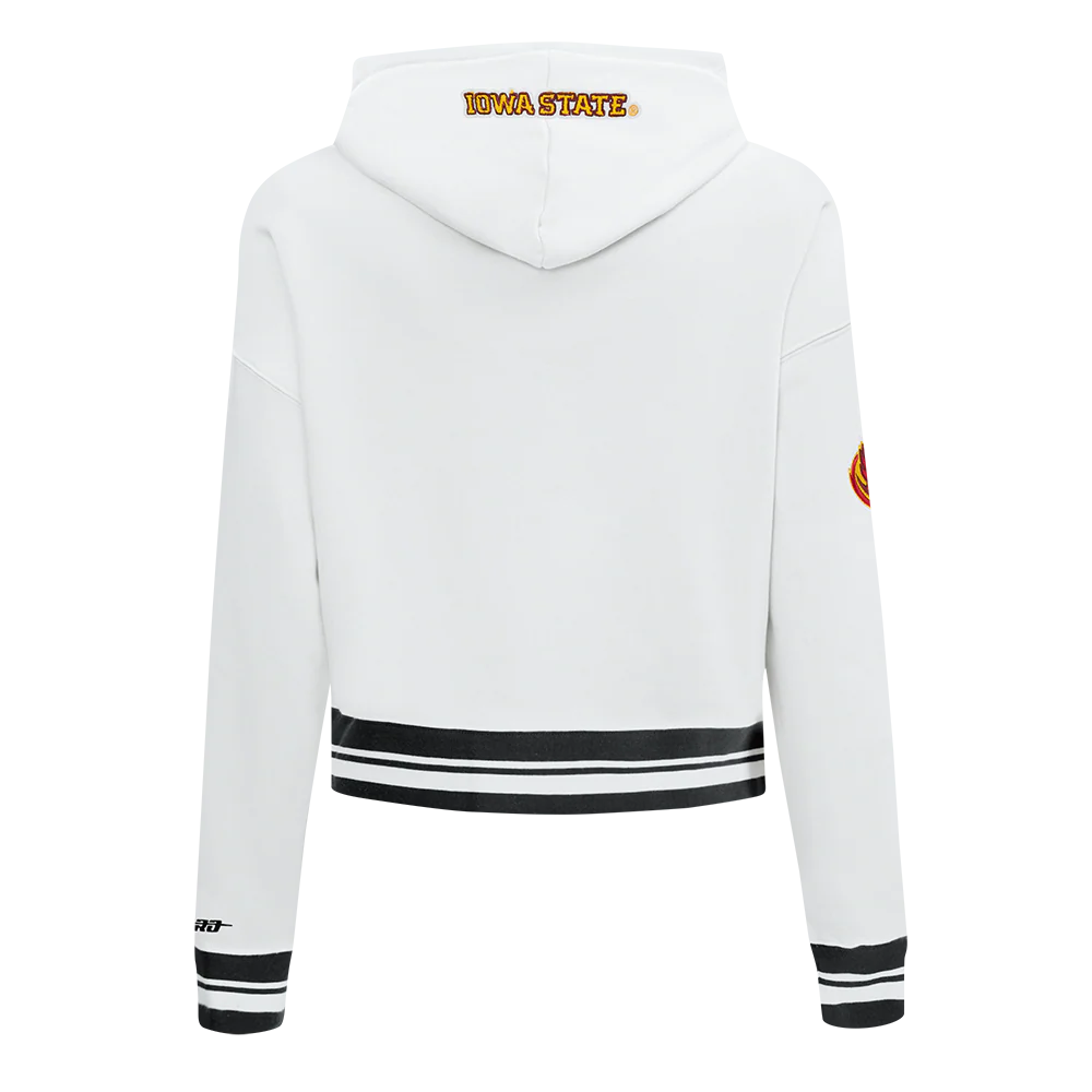 COLLEGE IOWA STATE UNIVERSITY CLASSIC WOMEN'S RIB FLC CROPPED PO HOODIE (WHITE/BLACK) - Image 3