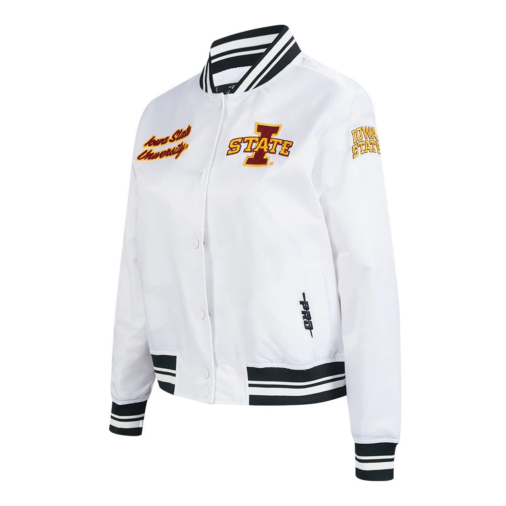 COLLEGE IOWA STATE UNIVERSITY CLASSIC WOMEN'S RIB SATIN JACKET (WHITE/BLACK) - Image 2