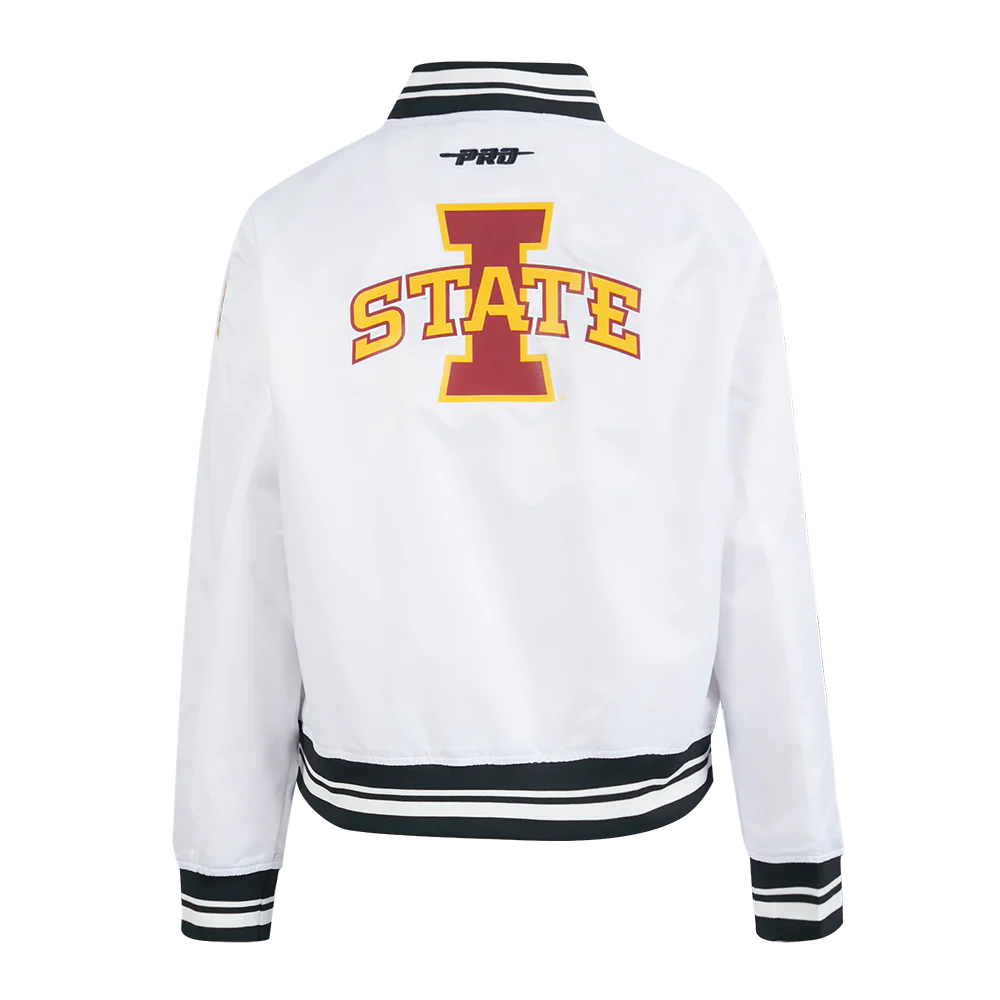 COLLEGE IOWA STATE UNIVERSITY CLASSIC WOMEN'S RIB SATIN JACKET (WHITE/BLACK) - Image 3