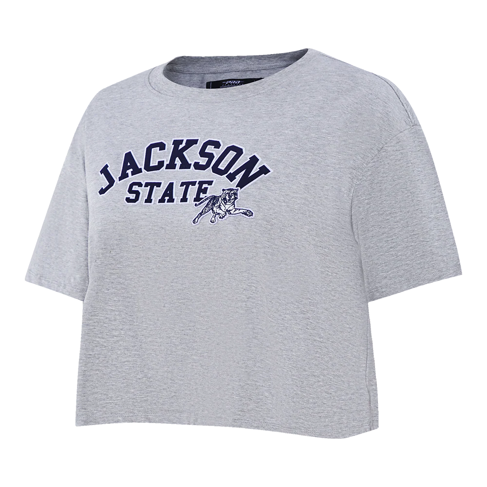 JACKSON STATE UNIVERSITY CLASSIC WOMEN'S SINGLE JERSEY BOXY TEE (HEATHER GREY) - Image 2
