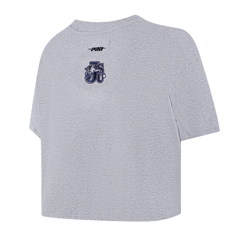 JACKSON STATE UNIVERSITY CLASSIC WOMEN'S SINGLE JERSEY BOXY TEE (HEATHER GREY) - Image 4