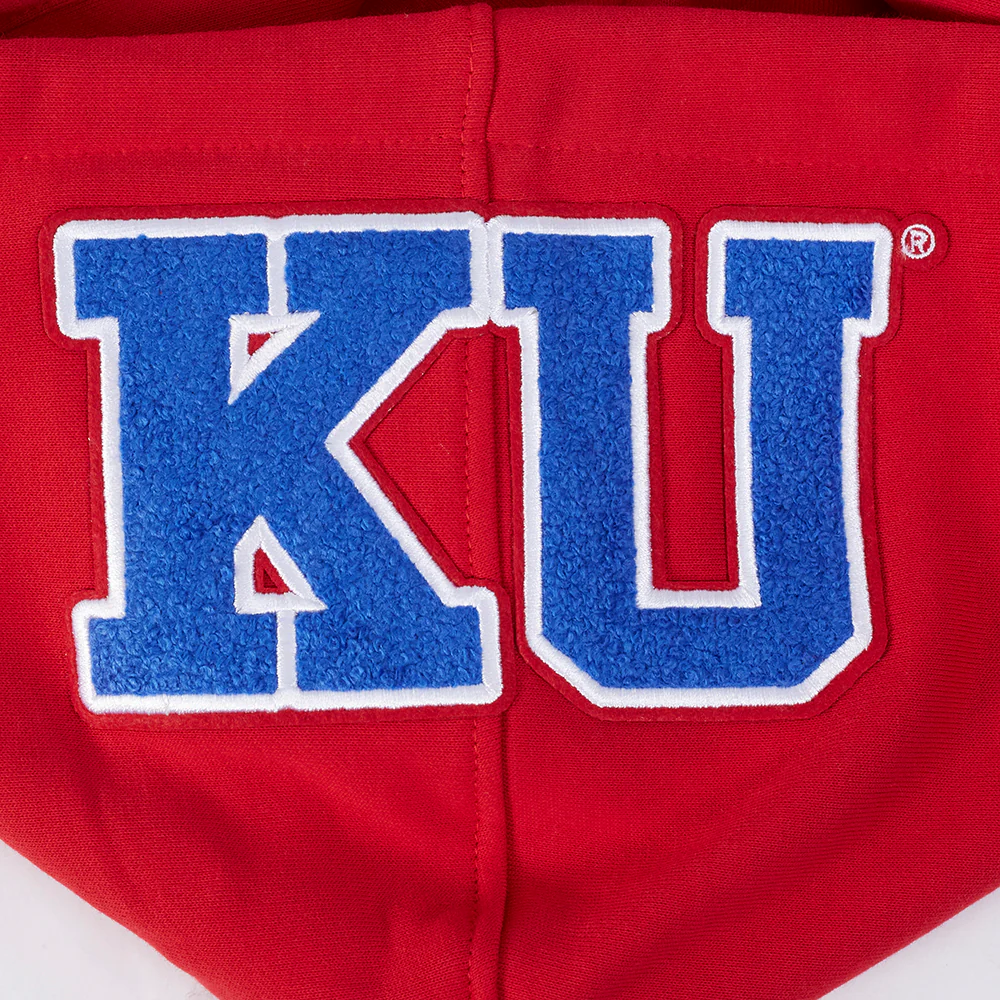 UNIVERSITY OF KANSAS CLASSIC MEN'S STACKED LOGO FLC PO HOODIE (RED) - Image 8