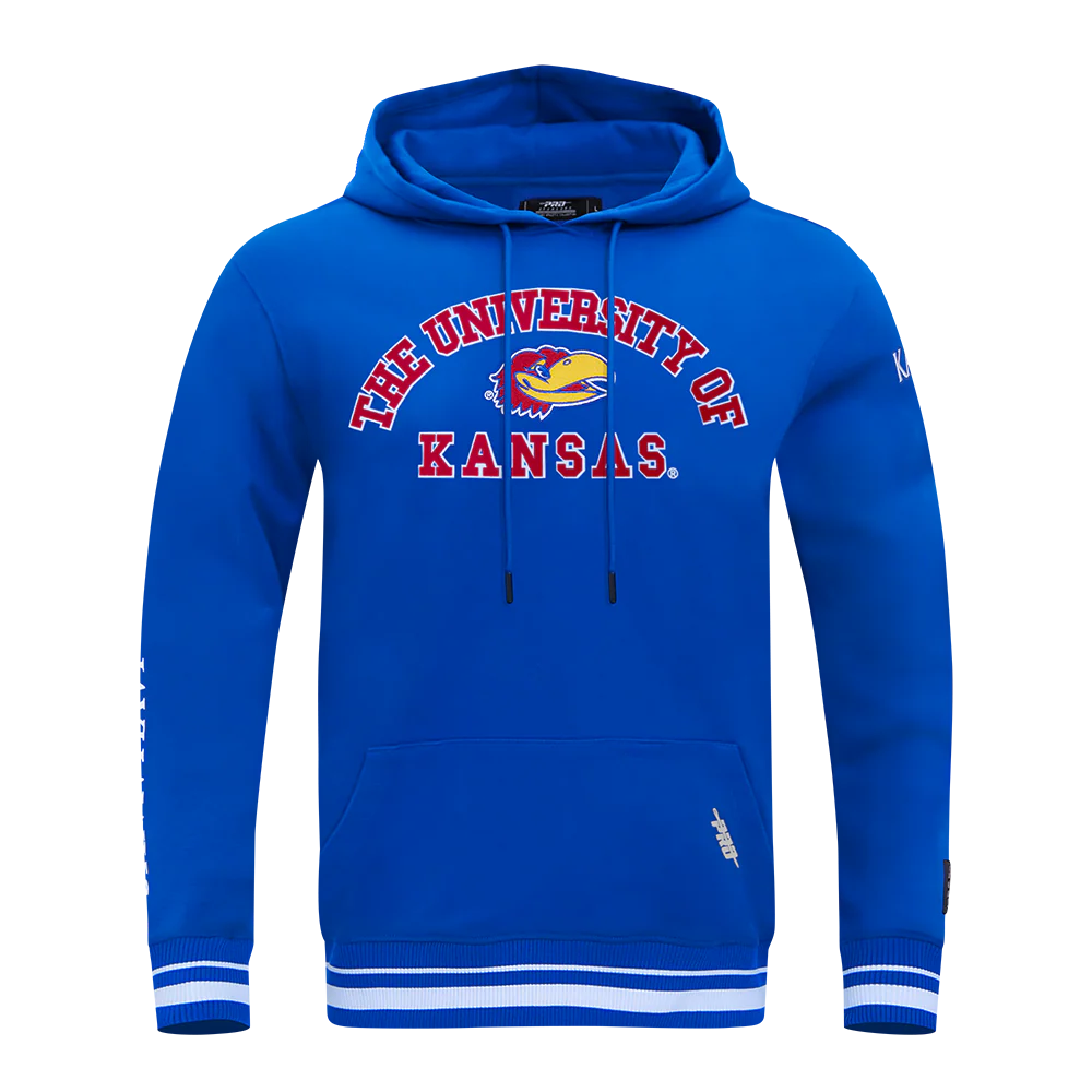 UNIVERSITY OF KANSAS CLASSIC STACKED LOGO FLEECE PULLOVER HOODIE (ROYAL BLUE)