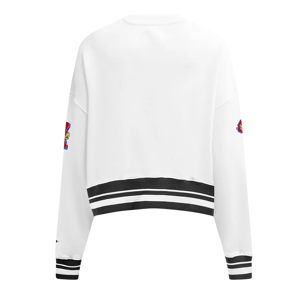 UNIVERSITY OF KANSAS CLASSIC WOMEN'S RIB FLEECE CREWNECK (WHITE/BLACK) - Image 3