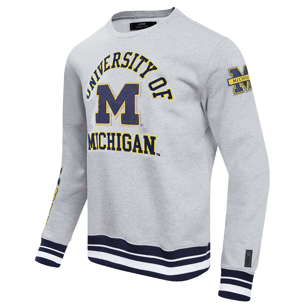 UNIVERSITY OF MICHIGAN CLASSIC MEN'S STACKED LOGO CREWNECK (HEATHER GREY/MIDNIGHT NAVY) - Image 2