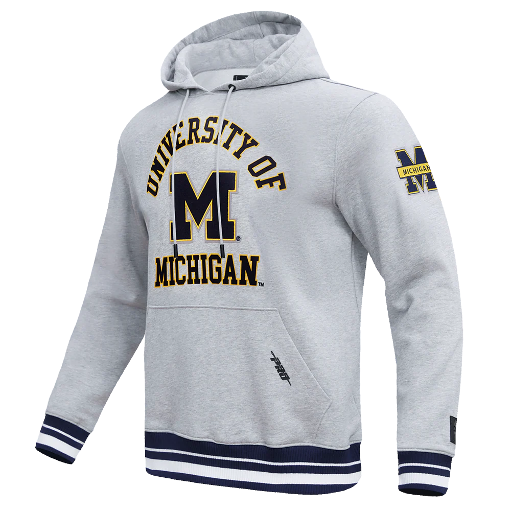 UNIVERSITY OF MICHIGAN CLASSIC MEN'S STACKED LOGO PULLOVER HOODIE (HEATHER GREY/MIDNIGHT NAVY) - Image 2