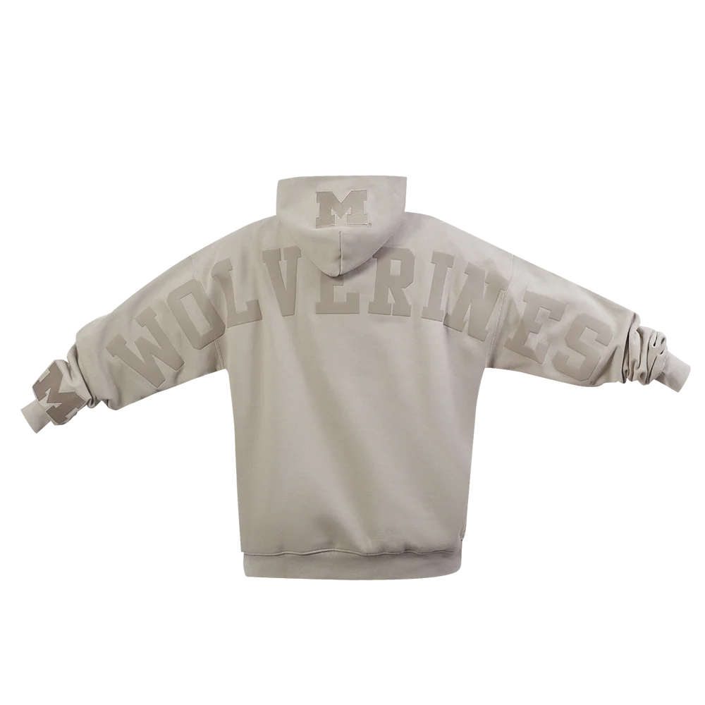 UNIVERSITY OF MICHIGAN WINGSPAN MEN'S DROP SHOULDER FLC PO HOODI (TAUPE) - Image 5