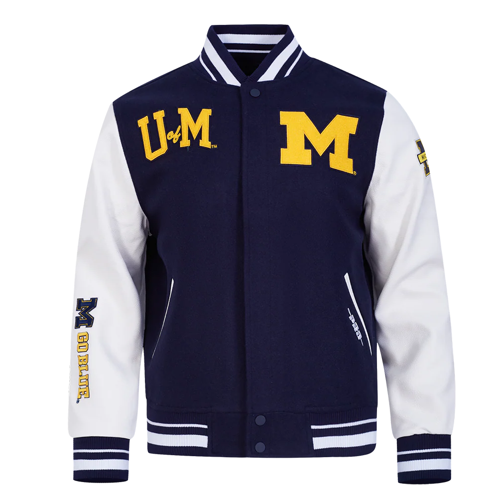 UNIVERSITY OF MICHIGAN CLASSIC MEN'S RIB WOOL VARSITY JACKET (MIDNIGHT NAVY/WHITE)