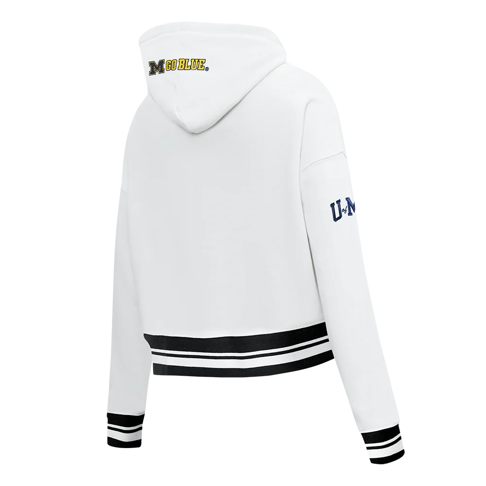 COLLEGE UNIVERSITY OF MICHIGAN CLASSIC WOMEN'S RIB FLC CROPPED PO HOODIE (WHITE/BLACK) - Image 4