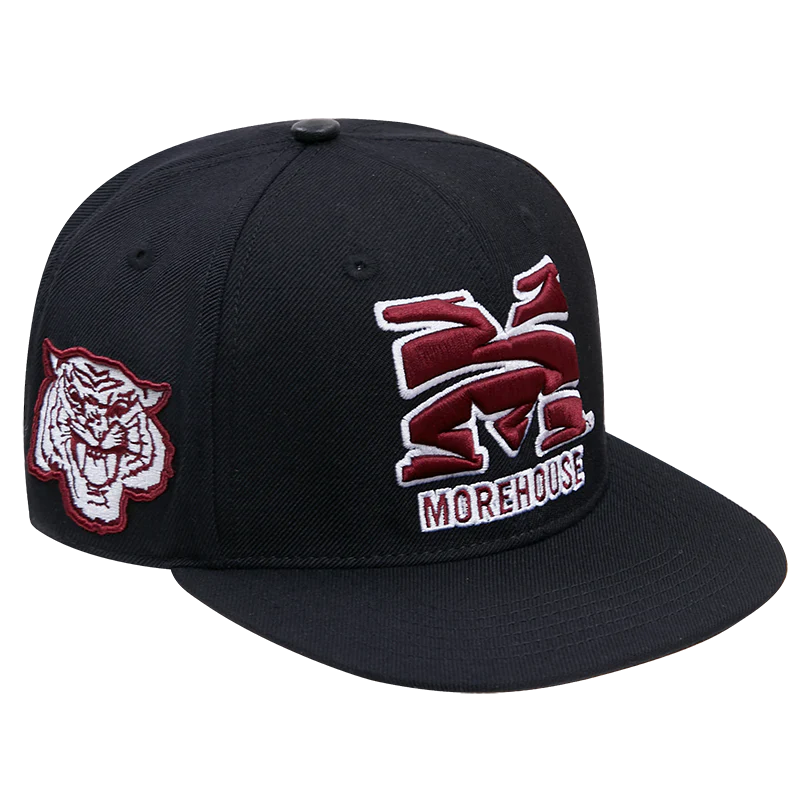 MOREHOUSE COLLEGE CLASSIC UNISEX STACKED LOGO WOOL SNAPBACK HAT (BLACK) - Image 4