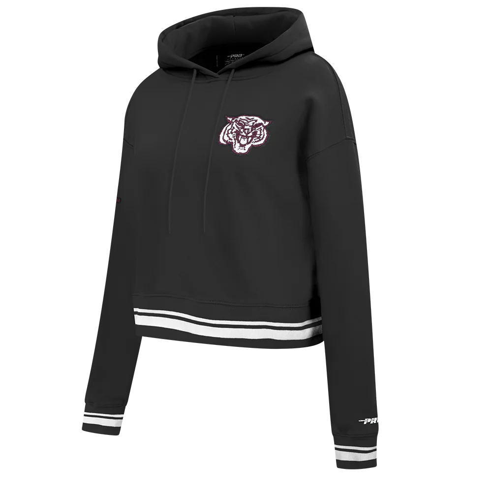 MOREHOUSE COLLEGE CLASSIC RIB FLEECE CROPPED PULLOVER HOODIE (BLACK) - Image 2