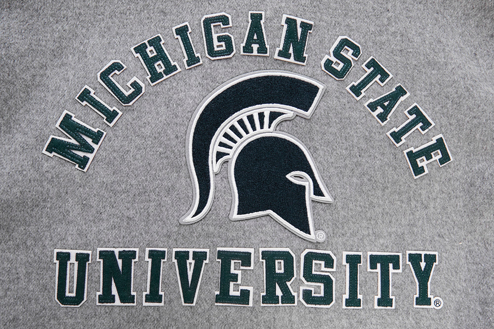 MICHIGAN STATE UNIVERSITY CLASSIC RIB WOOL MEN'S VARSITY JACKET (HEATHER GREY/WHITE) - Image 5