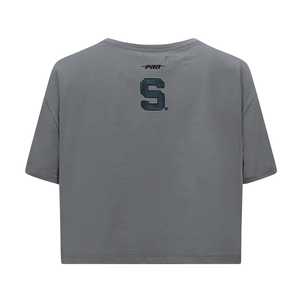 MICHIGAN STATE UNIVERSITY CLASSIC WOMEN'S SINGLE JERSEY BOXY TEE (GRAY) - Image 3