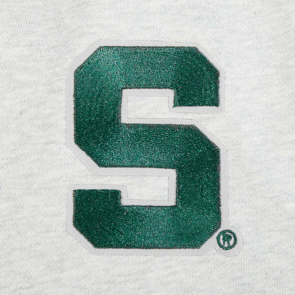 COLLEGE MICHIGAN STATE UNIVERSITY CLASSIC WOMEN'S FLC RIB CROPPED PO HOODIE (HEATHER GRAY/BLACK) - Image 7
