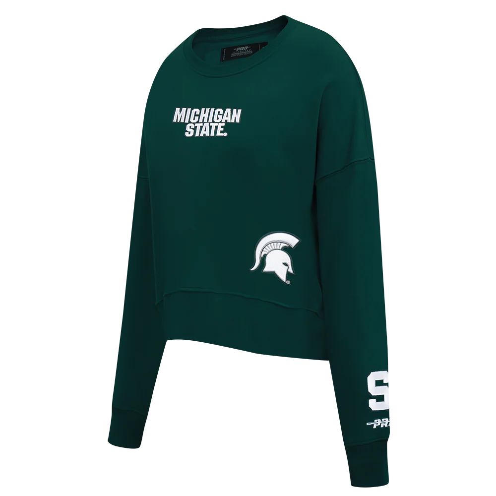 COLLEGE MICHIGAN STATE UNIVERSITY WINGSPAN WOMEN'S FLC CREWNECK (FOREST GREEN) - Image 3