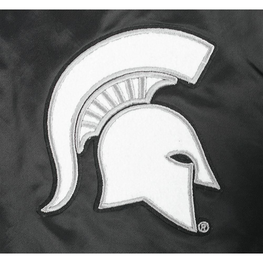 COLLEGE MICHIGAN STATE UNIVERSITY CLASSIC WOMEN'S RIB SATIN JACKET (BLACK) - Image 7