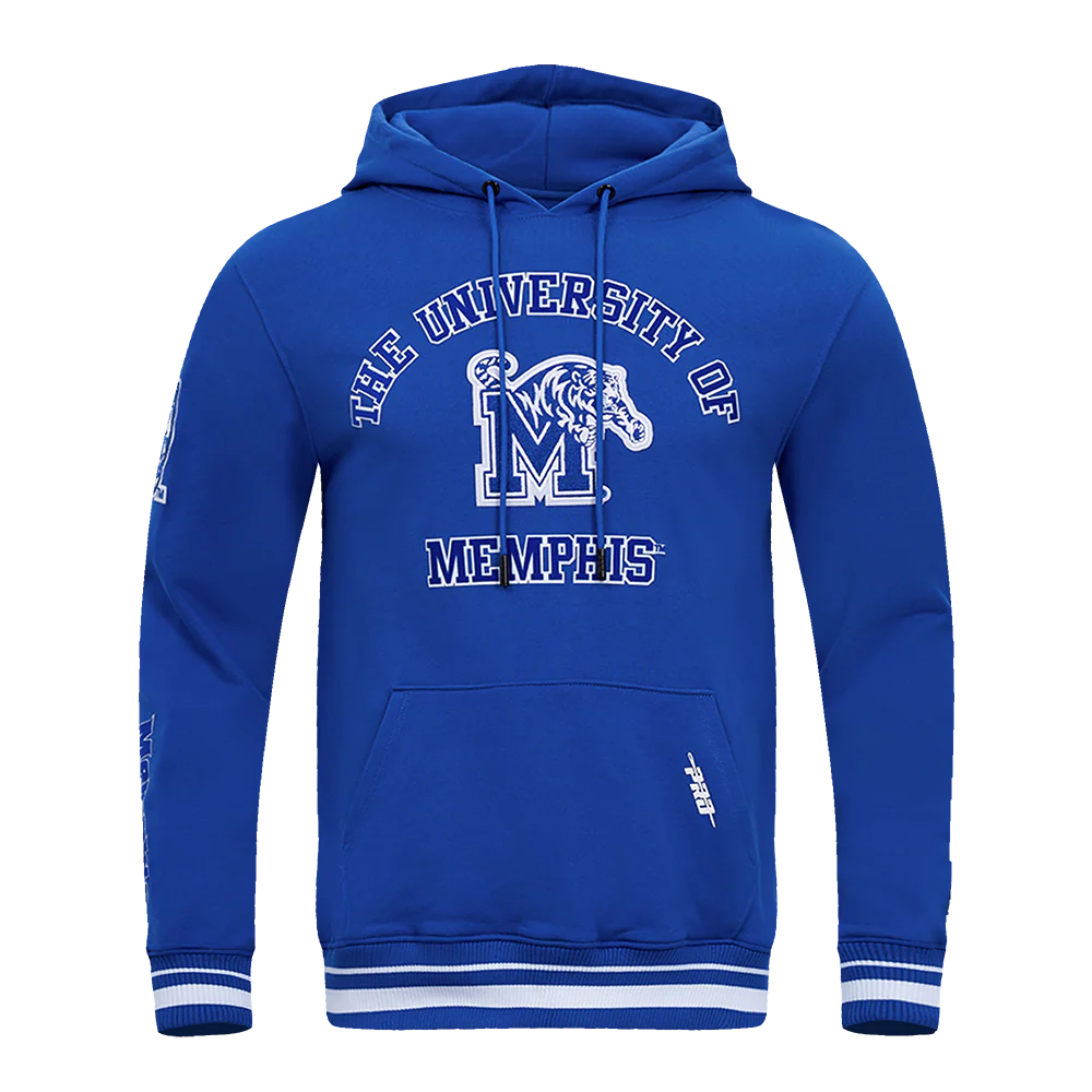 UNIVERSITY OF MEMPHIS CLASSIC MEN'S STACKED LOGO PULLOVER HOODIE (ROYAL BLUE)