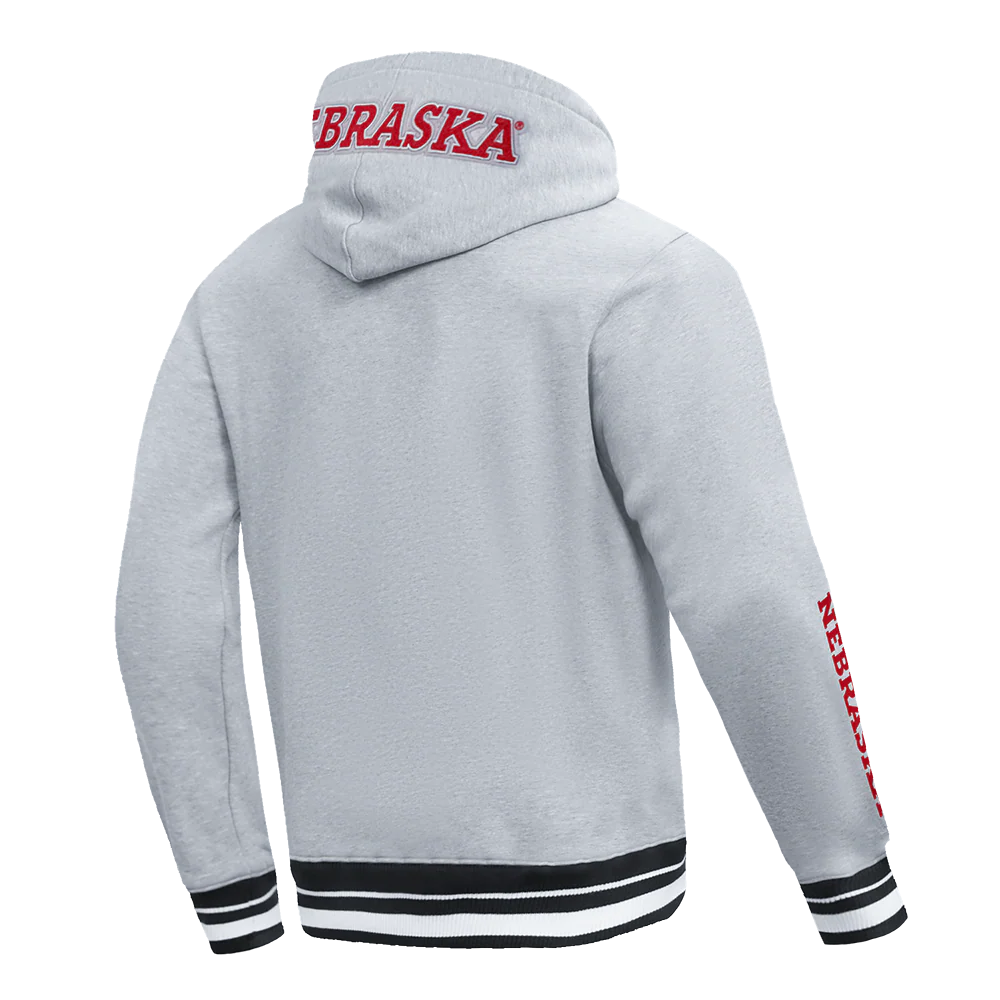 UNIVERSITY OF NEBRASKA CLASSIC MEN'S STACKED LOGO PULLOVER HOODIE (HEATHER GRAY/BLACK) - Image 4
