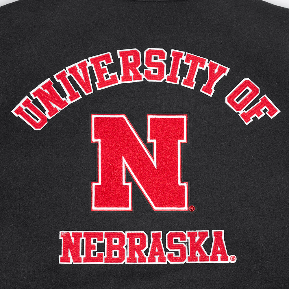 UNIVERSITY OF NEBRASKA CLASSIC RIB WOOL VARSITY JACKET (BLACK/RED/BLACK) - Image 10