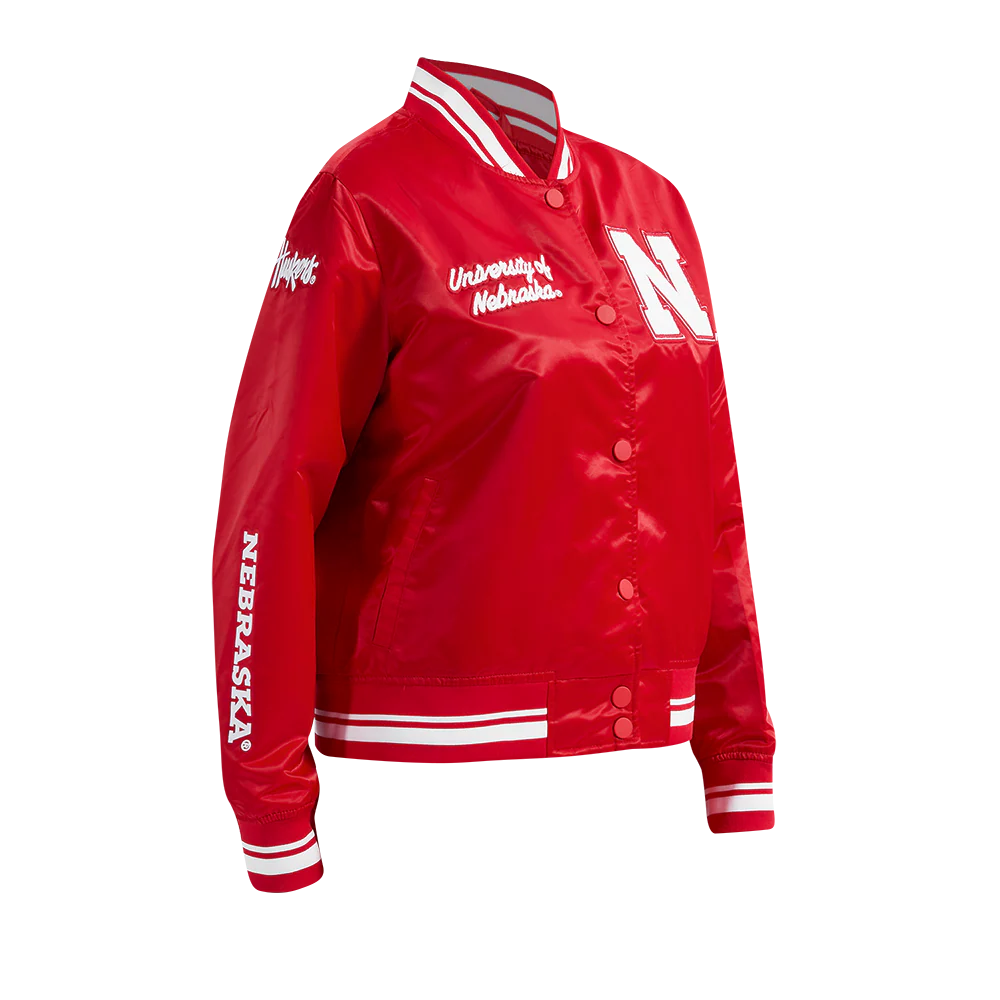 COLLEGE UNIVERSITY OF NEBRASKA CLASSIC WOMEN'S RIB SATIN JACKET (RED) - Image 4