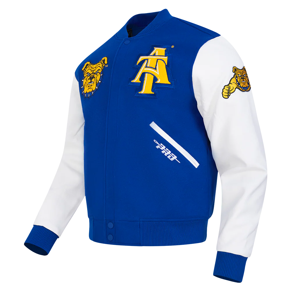 NORTH CAROLINA A&T STATE UNIVERSITY CLASSIC WOOL VARSITY JACKET (DODGER BLUE/WHITE) - Image 2