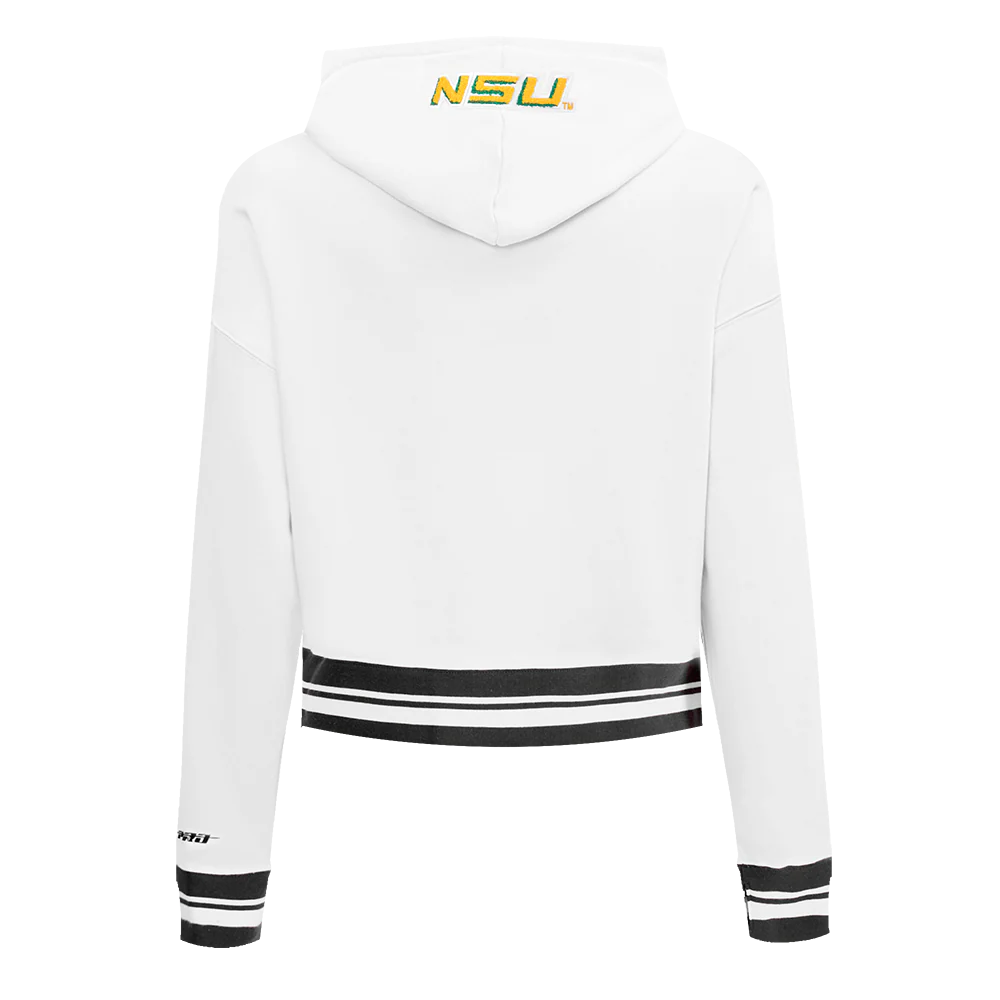 COLLEGE NORFOLK STATE UNIVERSITY CLASSIC WOMEN'S RIB FLC CROPPED PO HOODIE (WHITE/BLACK) - Image 3