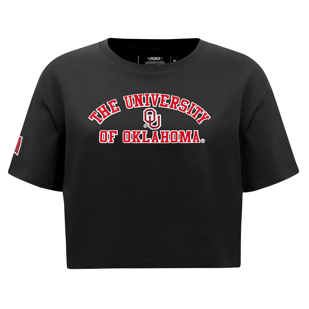 THE UNIVERSITY OF OKLAHOMA CLASSIC WOMEN'S SINGLE JERSEY BOXY TEE (BLACK)