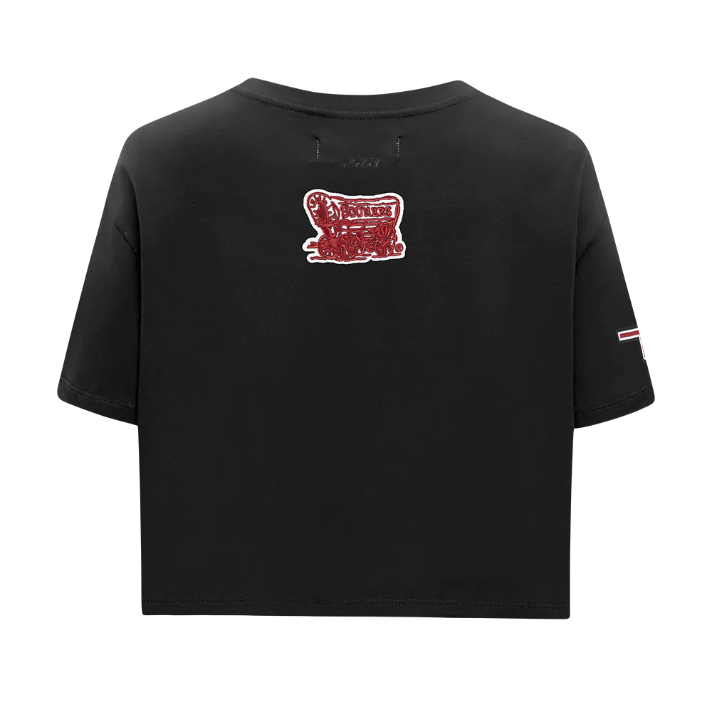 THE UNIVERSITY OF OKLAHOMA CLASSIC WOMEN'S SINGLE JERSEY BOXY TEE (BLACK) - Image 3