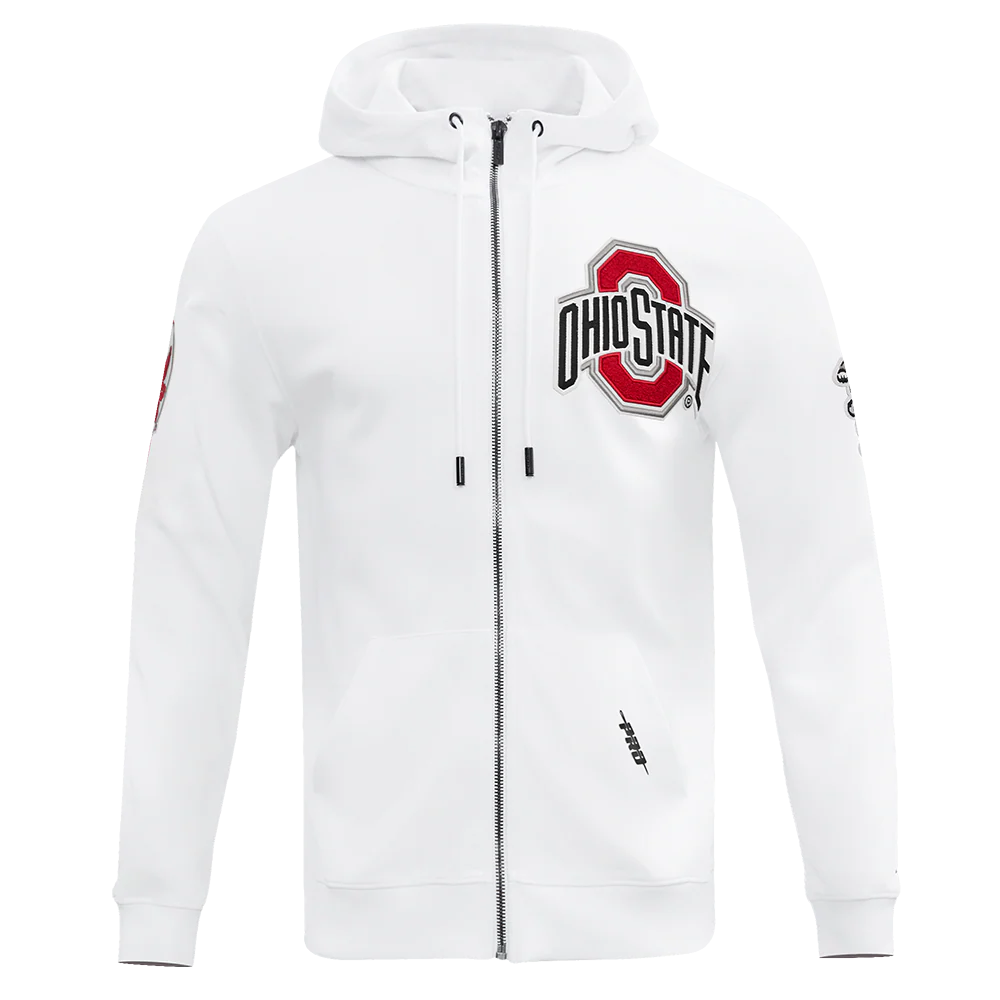 OHIO STATE UNIVERSITY CLASSIC MEN'S FULL ZIP PULLOVER HOODIE (WHITE)