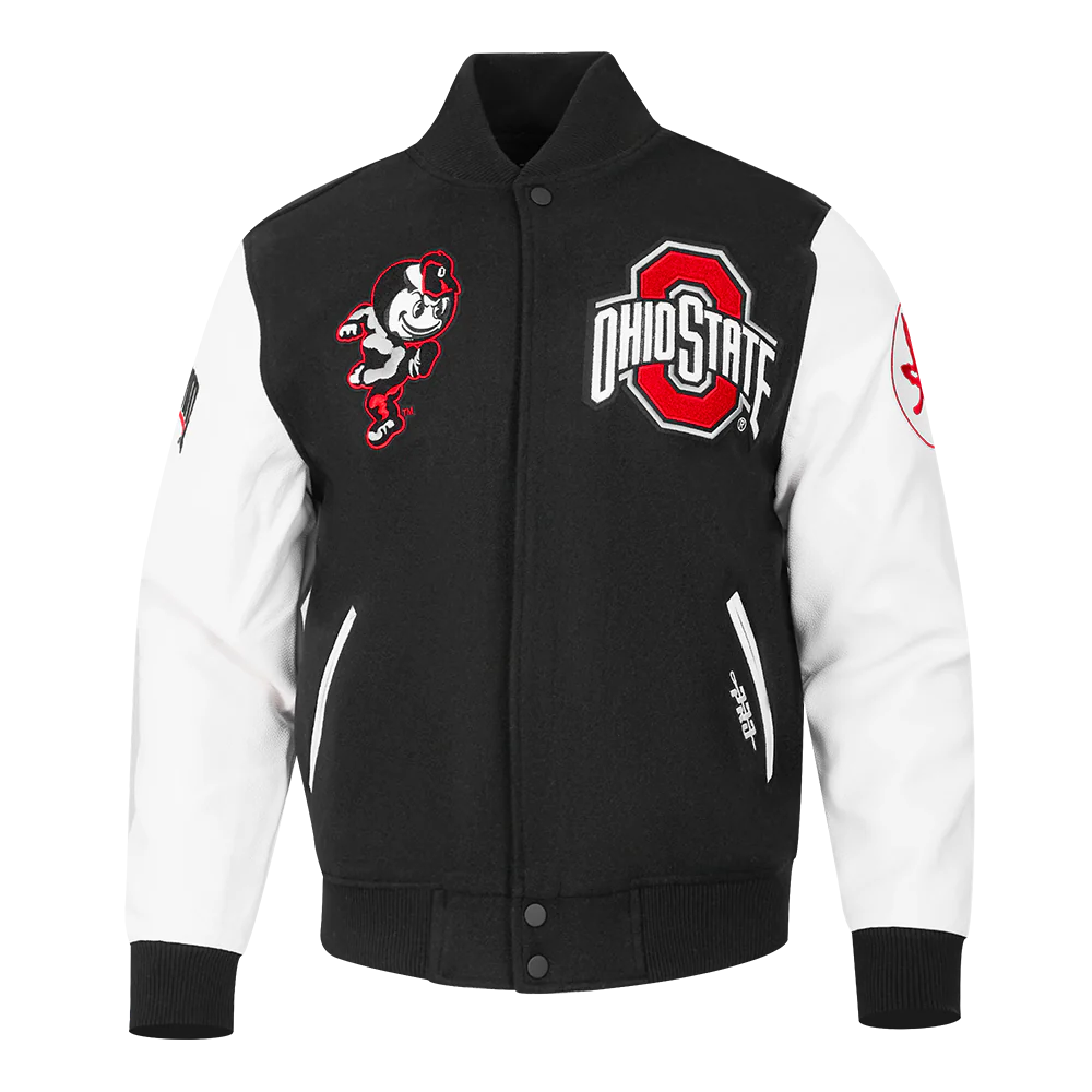 OHIO STATE UNIVERSITY CLASSIC MEN'S WOOL VARSITY JACKET (BLACK/WHITE) - Image 3