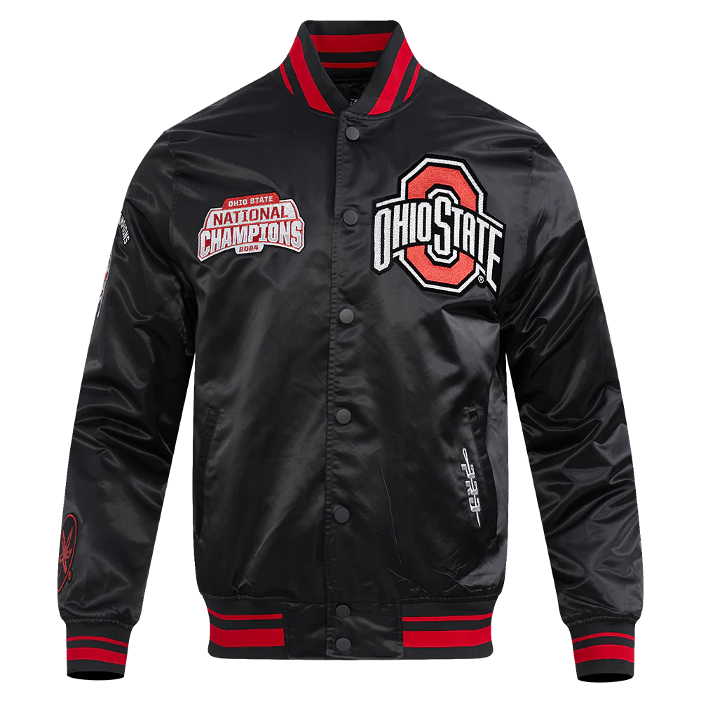 OHIO STATE UNIVERSITY CHAMPIONS MEN'S RIB SATIN JACKET (BLACK/RED/BLACK)