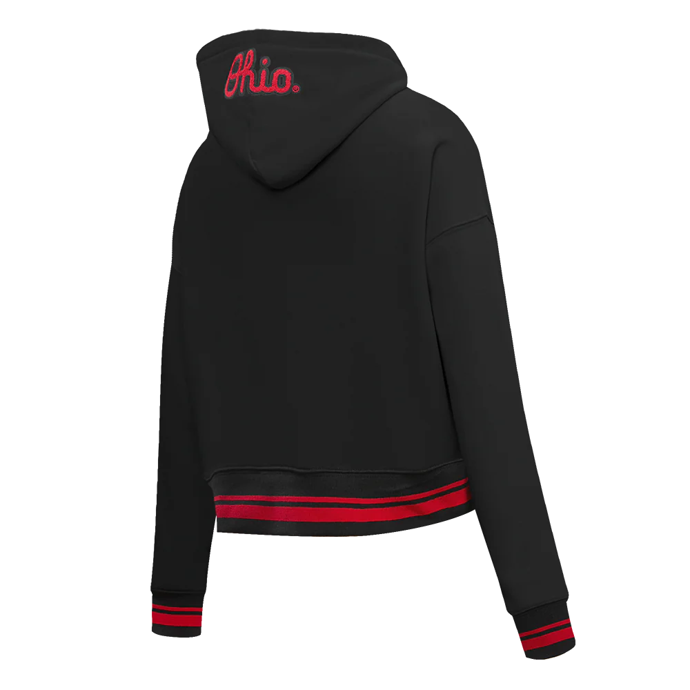 OHIO STATE UNIVERSITY CLASSIC WOMEN'S RIB CROPPED PULLOVER HOODIE (BLACK/RED/BLACK) - Image 4