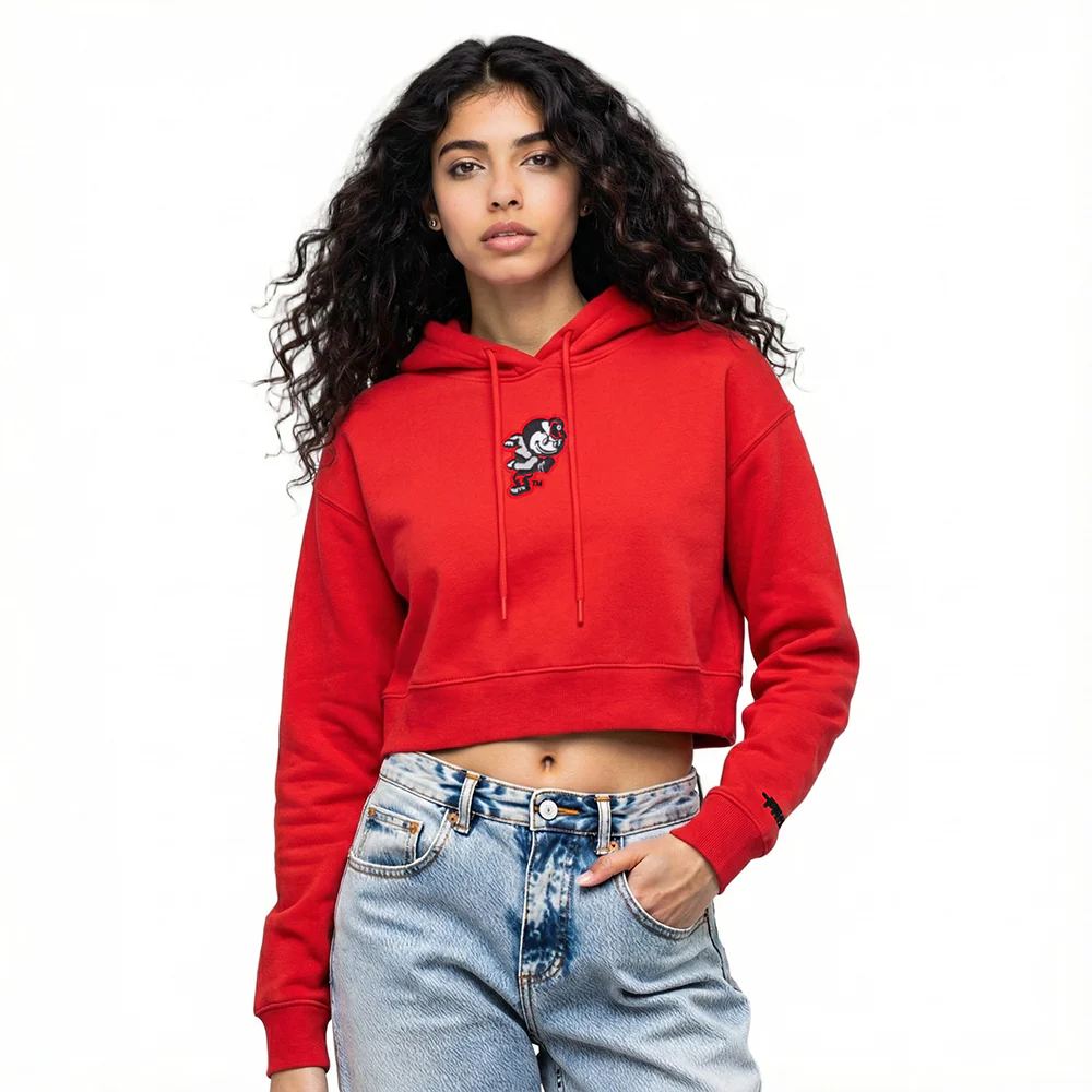 COLLEGE OHIO STATE UNIVERSITY WINGSPAN WOMEN'S CROPPED FLC PO HOODIE (RED) - Image 2