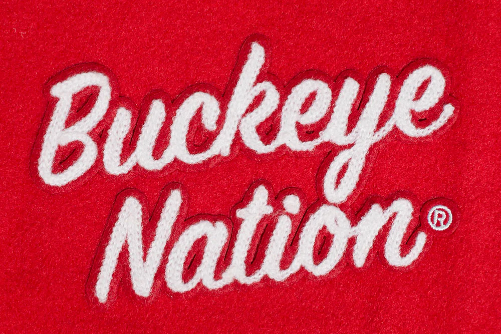 OHIO STATE UNIVERSITY CLASSIC WOMEN'S WOOL VARSITY JACKET (RED/WHITE) - Image 5