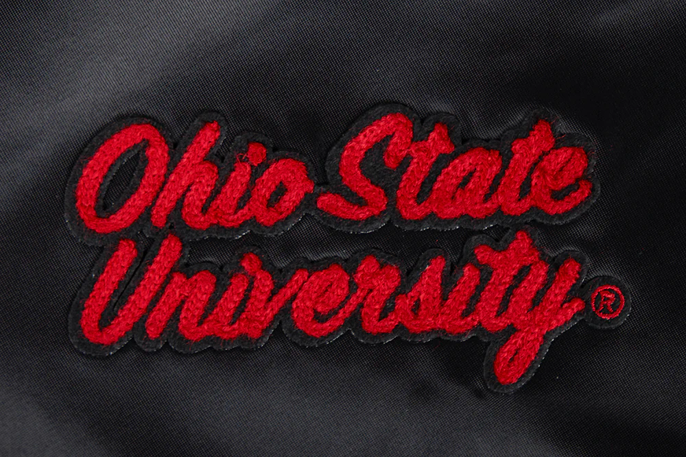 OHIO STATE UNIVERSITY CLASSIC WOMEN'S RIB SATIN JACKET (BLACK/RED/BLACK) - Image 5