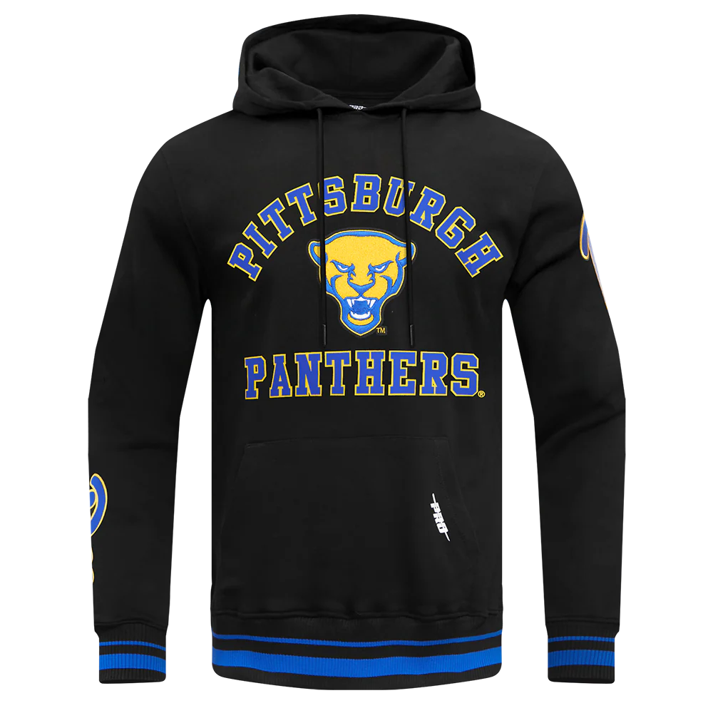 UNIVERSITY OF PITTSBURGH CLASSIC MEN'S STACKED LOGO PULLOVER HOODIE (BLACK/ROYAL BLUE/BLACK)