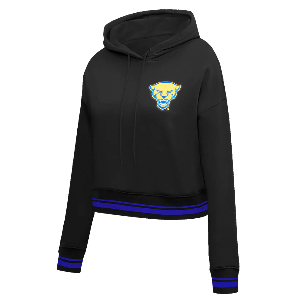COLLEGE UNIVERSITY OF PITTSBURGH CLASSIC WOMEN'S RIB FLC CROPPED PO HOODIE (BLACK/ROYAL BLUE/BLACK) - Image 2